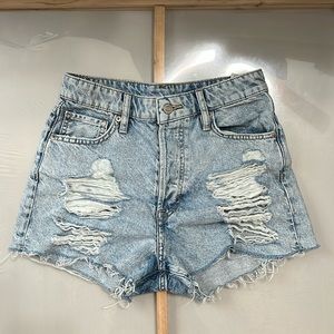 H&M High Waist Ripped Denim Shorts